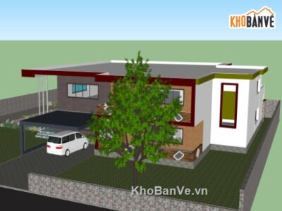 Biệt thự 1 tầng,model su biệt thự 1 tầng,file sketchup biệt thự 1 tầng